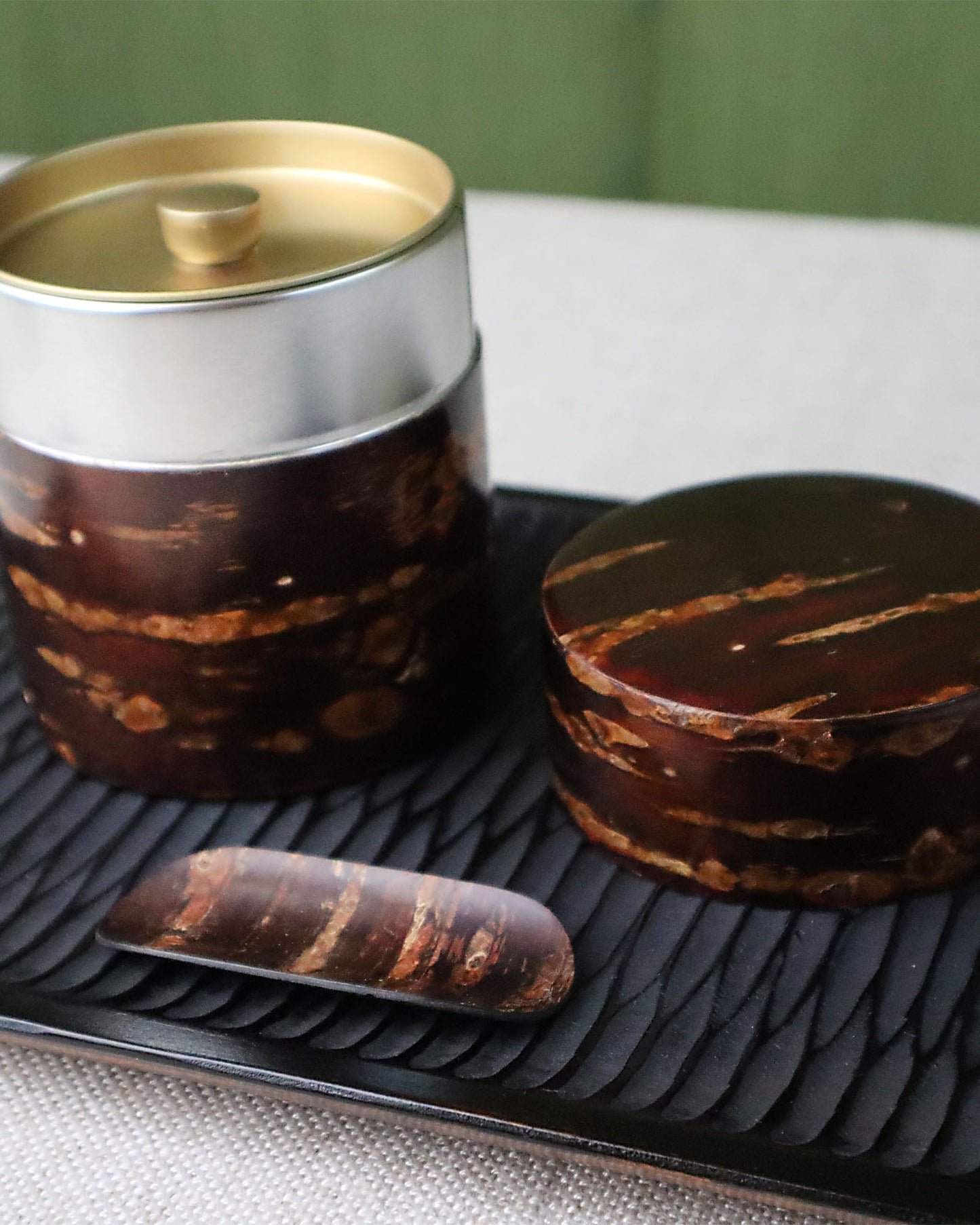 Cherry Bark Tea Caddy & Tea Scoop Set