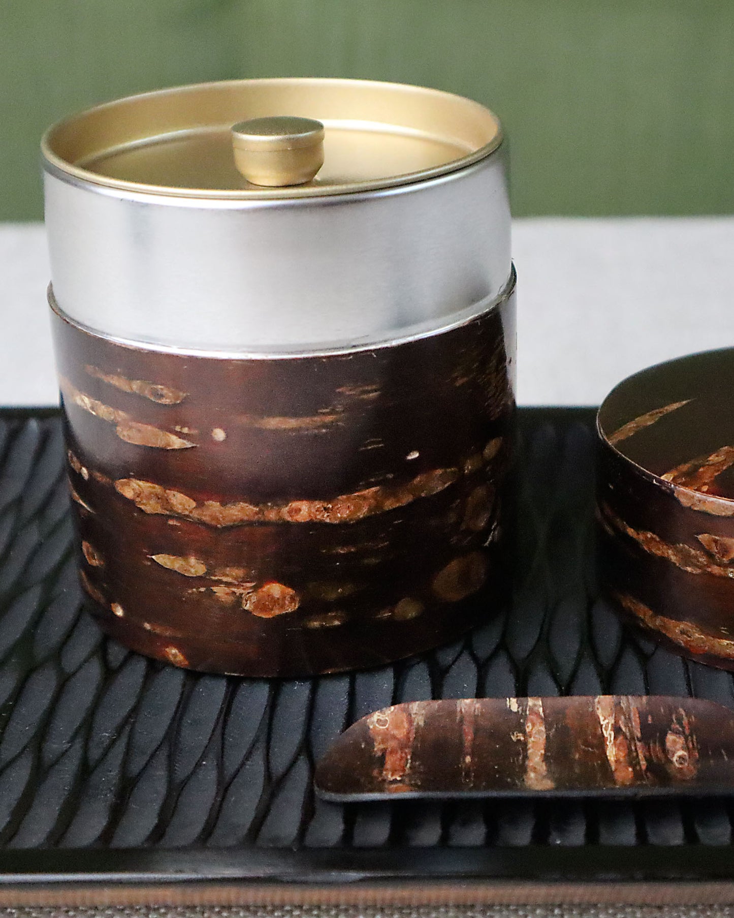 Cherry Bark Tea Caddy & Tea Scoop Set